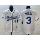 Men's Los Angeles Dodgers #3 Chris Taylor White With Patch Cool Base Stitched Baseball Jersey1