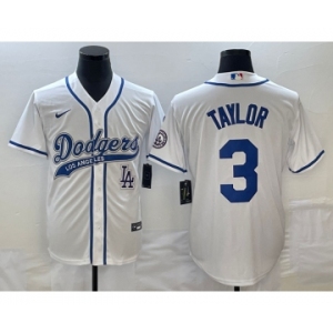 Men's Los Angeles Dodgers #3 Chris Taylor White With Patch Cool Base Stitched Baseball Jersey1