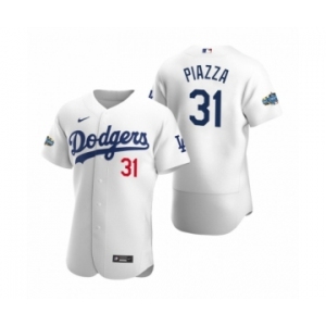 Men's Los Angeles Dodgers #31 Mike Piazza 2020 Home Patch White Authentic Jersey