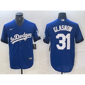 Men's Los Angeles Dodgers #31 Tyler Glasnow Blue 2021 City Connect Cool Base Stitched Jersey