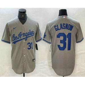 Men's Los Angeles Dodgers #31 Tyler Glasnow Gray Alternate Player Number Team Logo Cool Base Jersey