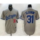 Men's Los Angeles Dodgers #31 Tyler Glasnow Gray Alternate Player Number Team Logo Cool Base Jerseys