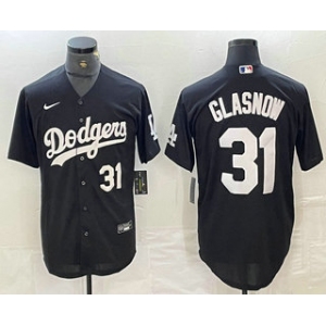 Men's Los Angeles Dodgers #31 Tyler Glasnow Number Black Turn Back The Clock Stitched Cool Base Jerseys