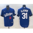 Men's Los Angeles Dodgers #31 Tyler Glasnow Number Blue 2021 City Connect Cool Base Stitched Jersey