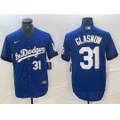 Men's Los Angeles Dodgers #31 Tyler Glasnow Number Blue 2021 City Connect Cool Base Stitched Jerseys