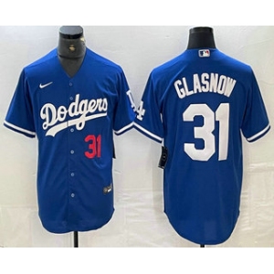 Men's Los Angeles Dodgers #31 Tyler Glasnow Number Blue Stitched Cool Base Nike Jersey