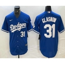 Men's Los Angeles Dodgers #31 Tyler Glasnow Number Blue Stitched Cool Base Nike Jerseys