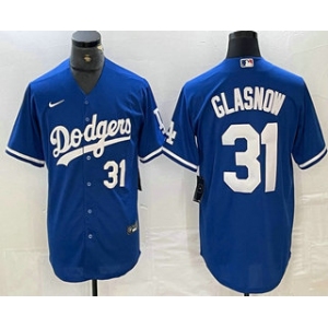 Men's Los Angeles Dodgers #31 Tyler Glasnow Number Blue Stitched Cool Base Nike Jerseys