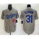 Men's Los Angeles Dodgers #31 Tyler Glasnow Number Grey Stitched Cool Base Nike Jersey