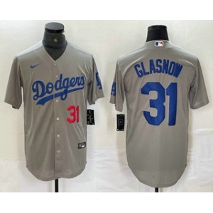 Men's Los Angeles Dodgers #31 Tyler Glasnow Number Grey Stitched Cool Base Nike Jersey
