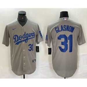 Men's Los Angeles Dodgers #31 Tyler Glasnow Number Grey Stitched Cool Base Nike Jerseys
