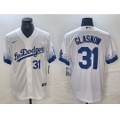 Men's Los Angeles Dodgers #31 Tyler Glasnow Number White 2021 City Connect Cool Base Stitched Jersey