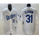 Men's Los Angeles Dodgers #31 Tyler Glasnow Number White Stitched Cool Base Nike Jersey