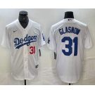 Men's Los Angeles Dodgers #31 Tyler Glasnow Number White Stitched Cool Base Nike Jerseys