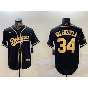 Men's Los Angeles Dodgers #34 Fernando Valenzuela Black Authentic Collection Stitched MLB Jersey