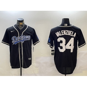 Men's Los Angeles Dodgers #34 Fernando Valenzuela Black Authentic Collection Stitched MLB Jerseys