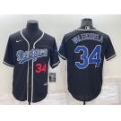 Men's Los Angeles Dodgers #34 Fernando Valenzuela Black Blue Name Stitched MLB Cool Base Nike Jersey