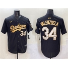 Men's Los Angeles Dodgers #34 Fernando Valenzuela Black Gold Limited Stitched Baseball Jersey