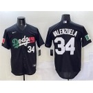 Men's Los Angeles Dodgers #34 Fernando Valenzuela Black Mexico Flag Cool Base Stitched Baseball Jersey