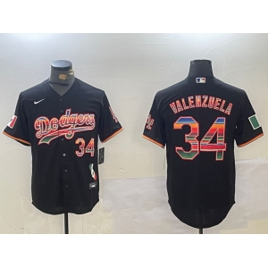 Men's Los Angeles Dodgers #34 Fernando Valenzuela Black Rainbow Mexico Cool Base Stitched Fashion Jersey