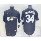 Men's Los Angeles Dodgers #34 Fernando Valenzuela Black Turn Back The Clock Stitched Cool Base Jersey