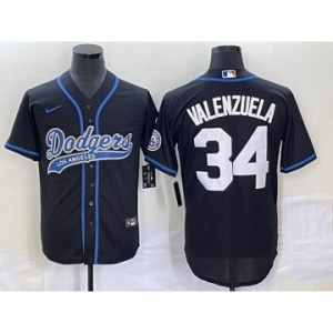 Men's Los Angeles Dodgers #34 Fernando Valenzuela Black With Patch Cool Base Stitched Baseball Jersey