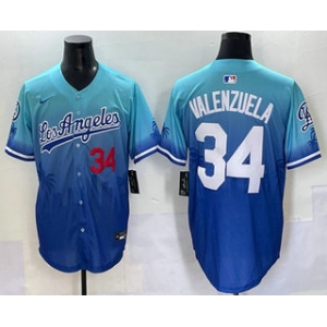 Men's Los Angeles Dodgers #34 Fernando Valenzuela Blue 2025 City Connect Limited Stitched Jersey