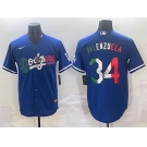 Men's Los Angeles Dodgers #34 Fernando Valenzuela Blue Mexico Stitched Jersey