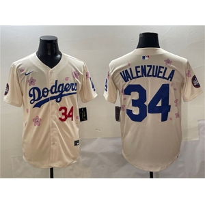 Men's Los Angeles Dodgers #34 Fernando Valenzuela Cream 2025 Tokyo Series Limited Stitched Baseball Jersey