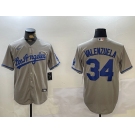 Men's Los Angeles Dodgers #34 Fernando Valenzuela Grey Authentic Collection Stitched MLB Jersey