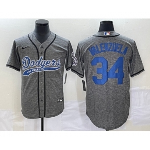 Men's Los Angeles Dodgers #34 Fernando Valenzuela Grey Gridiron Cool Base Stitched Baseball Jersey
