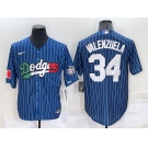 Men's Los Angeles Dodgers #34 Fernando Valenzuela Navy Blue Pinstripe 2020 World Series Cool Base Nike Jersey