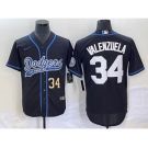 Men's Los Angeles Dodgers #34 Fernando Valenzuela Number Black With Patch Cool Base Stitched Baseball Jersey