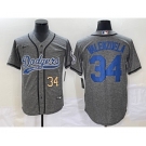 Men's Los Angeles Dodgers #34 Fernando Valenzuela Number Grey Gridiron Cool Base Stitched Baseball Jersey