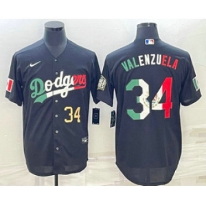 Men's Los Angeles Dodgers #34 Fernando Valenzuela Number Mexico Black Cool Base Stitched Baseball Jersey