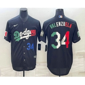 Men's Los Angeles Dodgers #34 Fernando Valenzuela Number Mexico Black Cool Base Stitched Baseball Jerseys