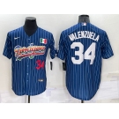 Men's Los Angeles Dodgers #34 Fernando Valenzuela Number Navy Blue Pinstripe 2020 World Series Cool Base Nike Jersey