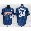 Men's Los Angeles Dodgers #34 Fernando Valenzuela Number Rainbow Blue Red Pinstripe Mexico Cool Base Nike Jersey