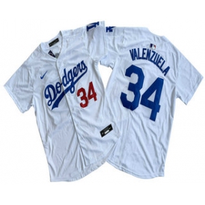 Men's Los Angeles Dodgers #34 Fernando Valenzuela Number White Limited Stitched Jersey