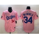 Men's Los Angeles Dodgers #34 Fernando Valenzuela Pink 2025 Tokyo Series Limited Stitched Baseball Jersey
