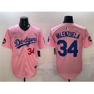 Men's Los Angeles Dodgers #34 Fernando Valenzuela Pink 2025 Tokyo Series Limited Stitched Baseball Jersey