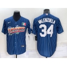 Men's Los Angeles Dodgers #34 Fernando Valenzuela Rainbow Blue Red Pinstripe Mexico Cool Base Nike Jersey