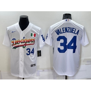 Men's Los Angeles Dodgers #34 Fernando Valenzuela Rainbow Blue White Mexico Cool Base Nike Jersey