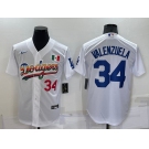 Men's Los Angeles Dodgers #34 Fernando Valenzuela Rainbow Number White Mexico Cool Base Nike Jersey