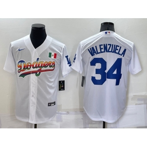 Men's Los Angeles Dodgers #34 Fernando Valenzuela Rainbow White Mexico Cool Base Nike Jersey