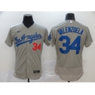 Men's Los Angeles Dodgers #34 Fernando Valenzuela Replica Grey Road Cool Base Baseball Jersey