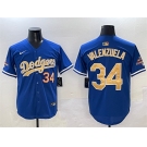 Men's Los Angeles Dodgers #34 Fernando Valenzuela Royal 2025 Gold Collection Limited Stitched Baseball Jersey