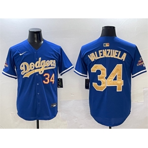 Men's Los Angeles Dodgers #34 Fernando Valenzuela Royal 2025 Gold Collection Limited Stitched Baseball Jersey