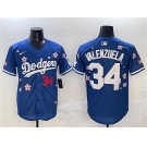 Men's Los Angeles Dodgers #34 Fernando Valenzuela Royal 2025 Tokyo Series Limited Stitched Baseball Jersey