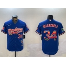 Men's Los Angeles Dodgers #34 Fernando Valenzuela Royal Mexico California Patch Cool Base Stitched Baseball Jersey